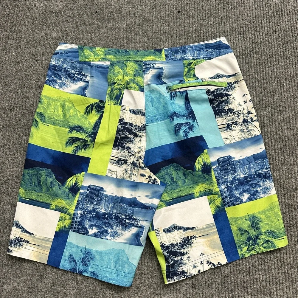 American Eagle Mens Board‎ Shorts Medium Blue Green Tropical Pull On Drawstring